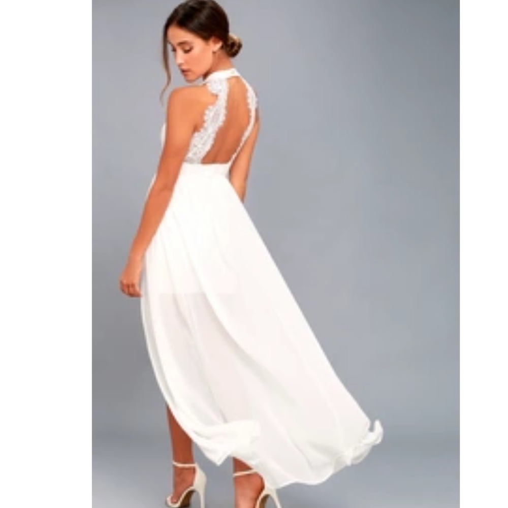 Lulus white collar beloved white lace maxi dress